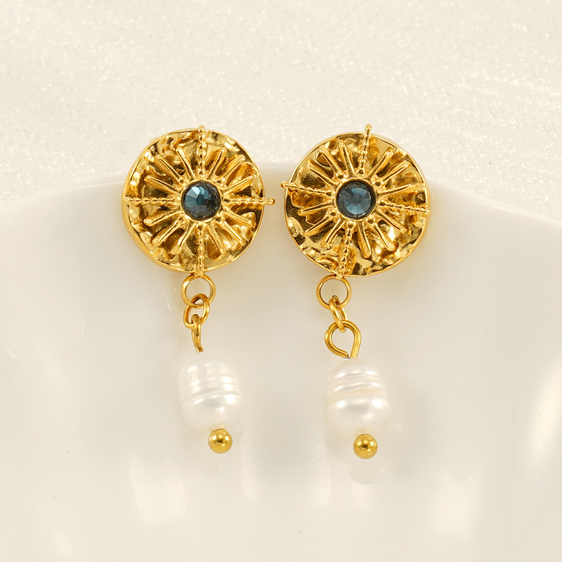 1 Pair Classic Retro Style Astrological Chart Shape Stainless Steel 18K Gold Plated Inlay Pearl Unisex Drop Earrings Picture4