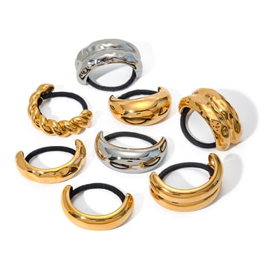 europäischer und amerikanischer internet--trend edelstahl 18 karat gold edelstahl halbkreisbogen glänzend schwarz gummiband haarring zubehör  h5 Bild7