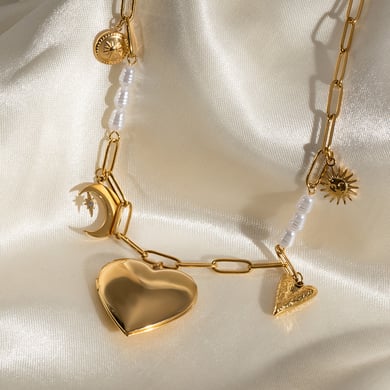 1 Piece Romantic Series Classic Heart Shape Moon Stainless Steel Gold Color Women's DIY Pendant Necklaces h5 Picture5
