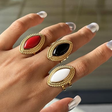 1 Paar Simple Series Retro Eye Edelstahl 18 Karat vergoldet Damen verstellbare Ringe h5 Bild4
