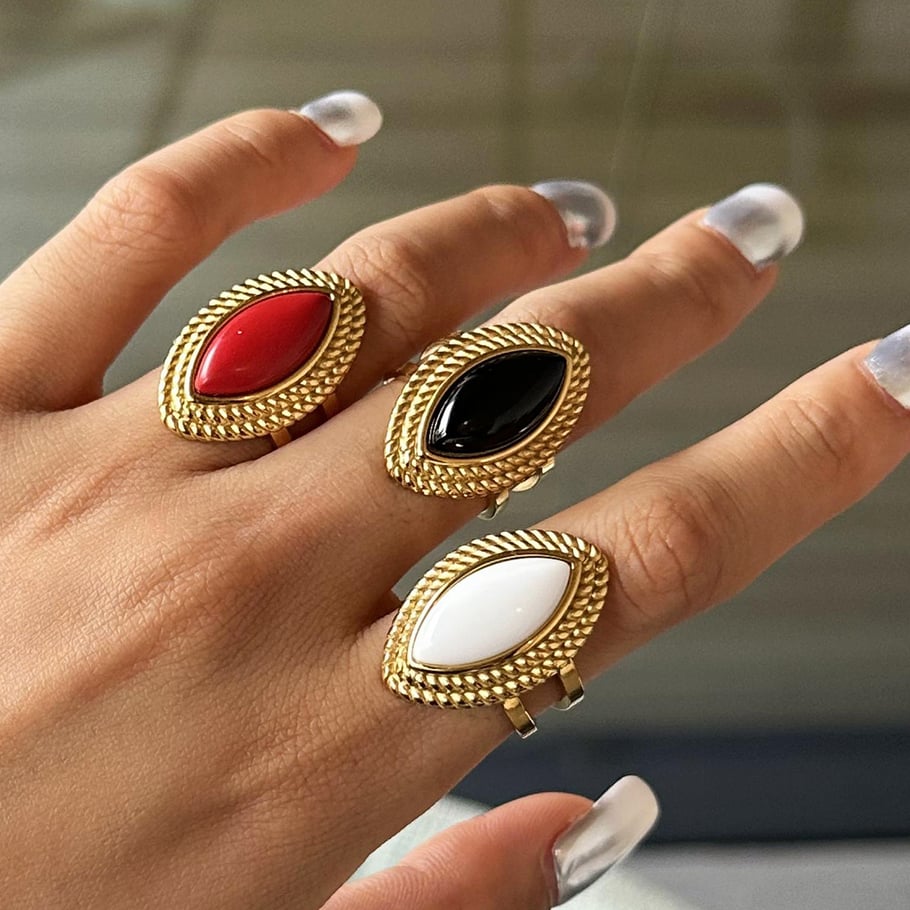 1 Paar Simple Series Retro Eye Edelstahl 18 Karat vergoldet Damen verstellbare Ringe Bild4