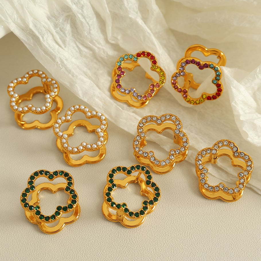 1 Paar Simple Series Sweet Flower Edelstahl 18 Karat vergoldet Strass Damen Ohrclips Bild3