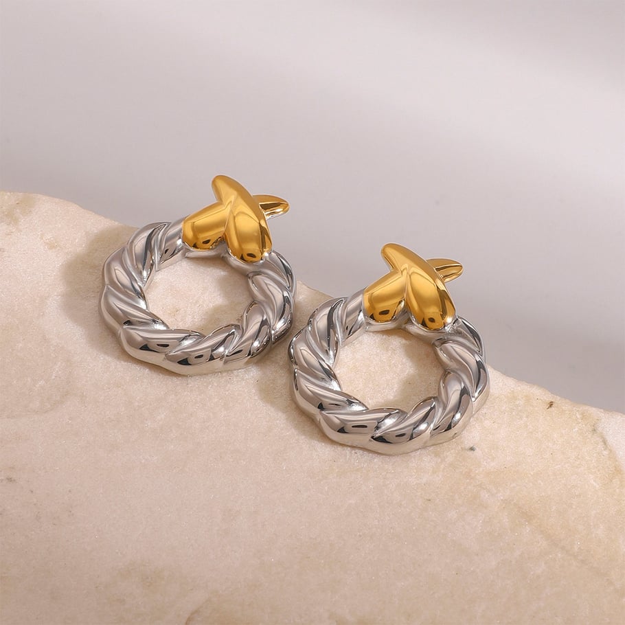 1 Pair Modern Series Minimalistic Design Geometric Stainless Steel Gold Color Women's Stud Earrings Picture4