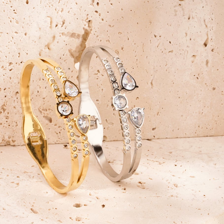 1 Piece Glamorous Series Elegant Droplet Stainless Steel Gold Color Women's Bangles Picture4