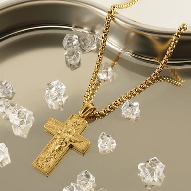 1 Paar Edelstahl-Kreuz-Halskette mit Gott des Friedens für Herren und Damen, Retro-18K3D-geprägter Priester-Anhänger, Unisex-Herren-Halskette h5 Bild5
