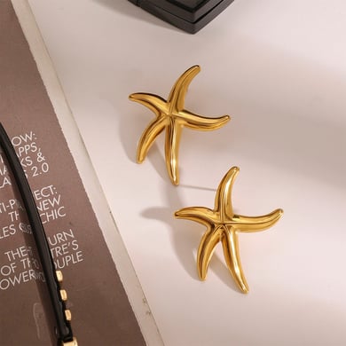 1 Pair Romantic Series Vacation Starfish Shape Stainless Steel Gold Color Beach Women's Stud Earrings h5 Picture4