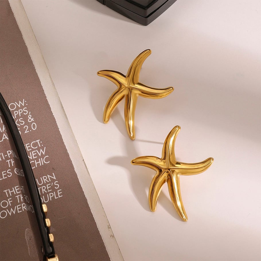 1 Pair Romantic Series Vacation Starfish Shape Stainless Steel Gold Color Beach Women's Stud Earrings Picture4