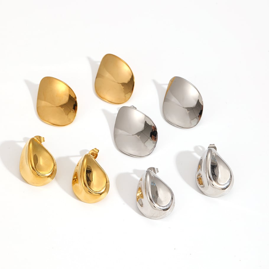 1 Pair Minimalist Series Casual Oval Shape Stainless Steel Gold Color Women's Stud Earrings Picture4