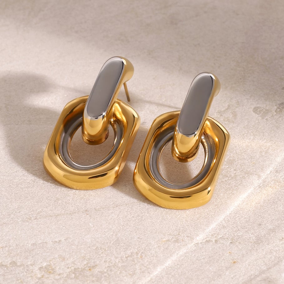 1 Pair Simple Series Casual Geometric Stainless Steel 18K Gold Plated Women Stud Earrings Picture4