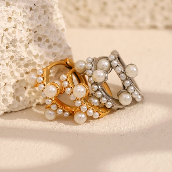 1 par de pendientes de aro de acero inoxidable dorados de color sólido de moda serie simple para mujer 2