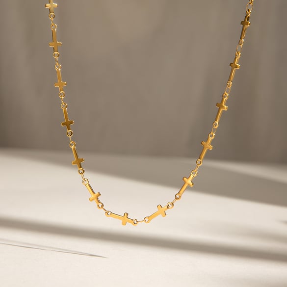 1 pezzo semplice serie elegante croce in acciaio inossidabile placcato oro 18 carati donne catena collane