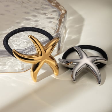 Europäische und amerikanische grenzüberschreitende Ins-Stil 18 Karat Gold Edelstahl glatt schlank fünfzackigen Stern Haarring Haar Seil Haarschmuck Großhandel Frauen h5 Bild4