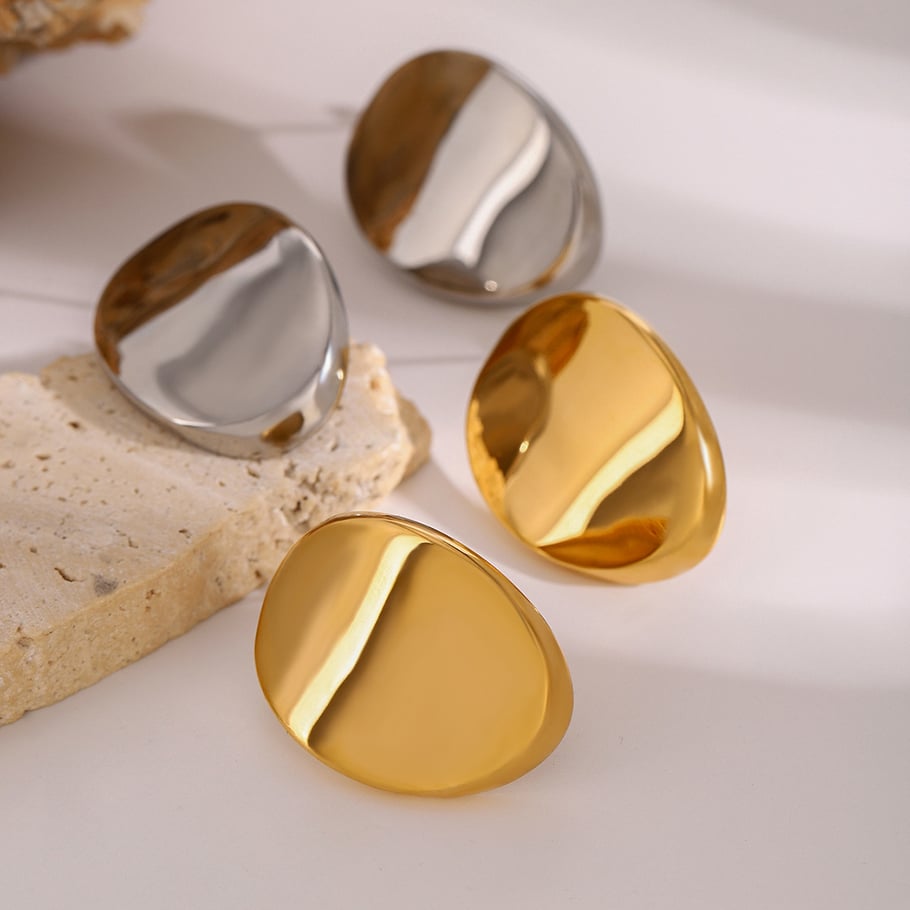 1 Pair Simple Series Simple Solid Color Stainless Steel 18K Gold Plated Women Stud Earrings Picture4