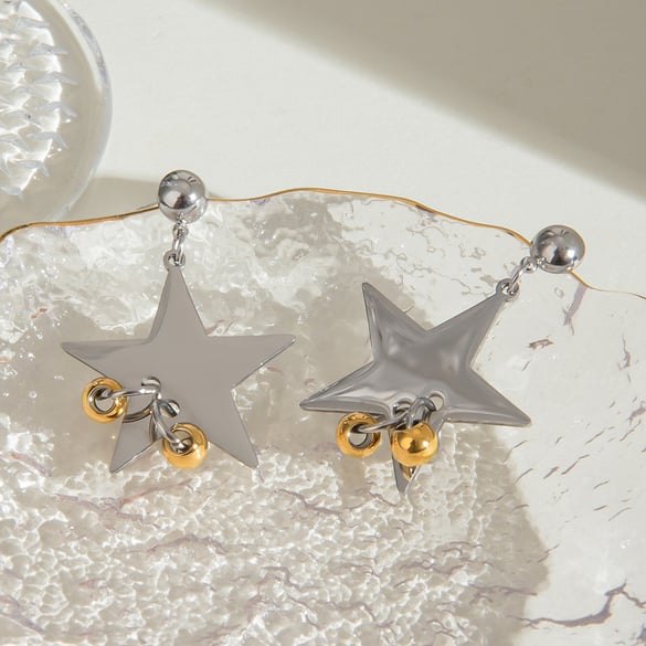 1 paio di orecchini pendenti da donna in acciaio inossidabile placcato oro 18 carati, classici e geometrici, serie semplice 2