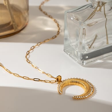 1 stück simple series  style sonne/mond edelstahl 18 karat vergoldet strass damen halsketten mit anhänger h5 Bild2