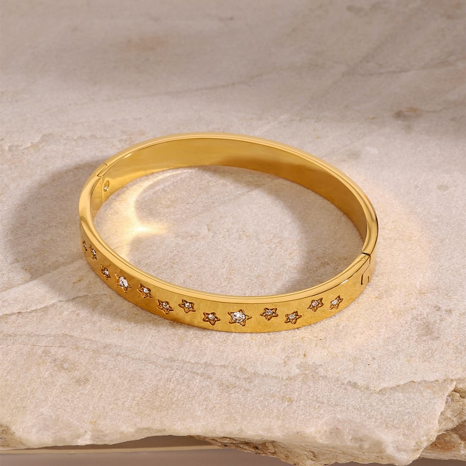 1 Piece Stylish Series Round Pentagram Stainless Steel Gold Color Women's Bangles h5Picture3