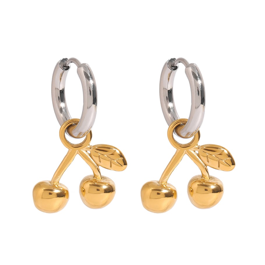 1 Pair Romantic Series Elegant Cherry Shape Stainless Steel Gold and Silver Color Women's Drop Earrings Picture6