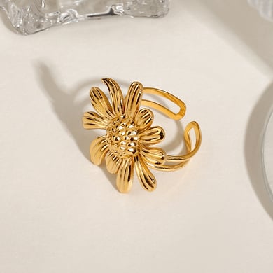 1 Piece Retro Flower Stainless Steel Gold Color Women's Adjustable Rings h5 Picture4