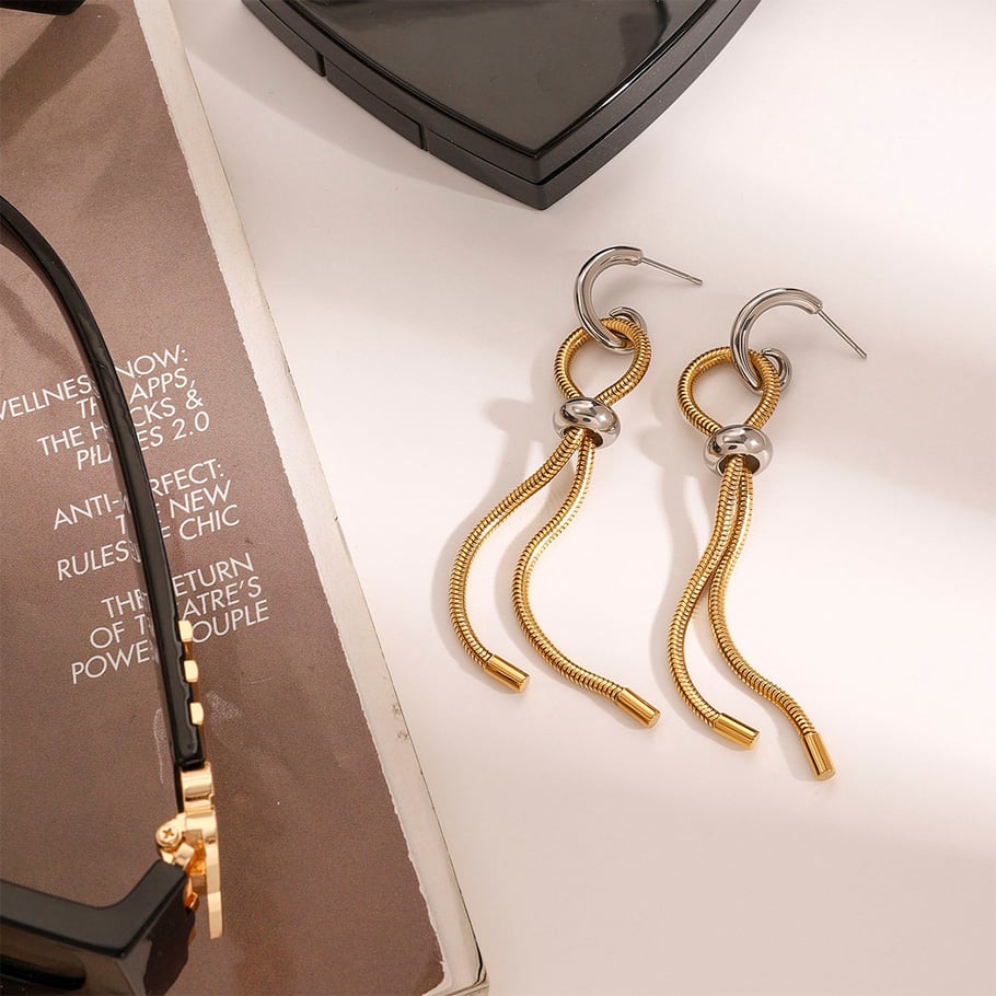 1 Pair Modern Series Line Tassels Stainless Steel Gold And Silver Mixed Color Women's Drop Earrings Picture4