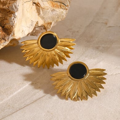 1 Paar Ohrstecker aus Edelstahl mit 18 Karat vergoldetem künstlichen Edelstein im Retro-Blumen-Stil für Damen h5 Bild3