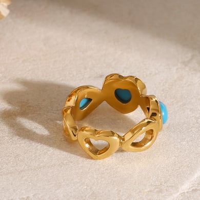 1 Paar Klassische Serie Retro Herz Edelstahl 18 Karat vergoldet Naturstein Damen Einzelring h5 Bild4