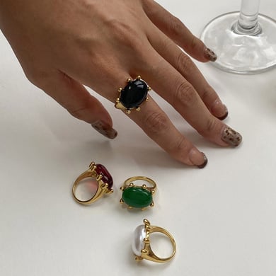 Anillos individuales de lujo para mujer, de acero inoxidable, color dorado, con piedra natural, estilo retro francés ovalado, de 1 pieza h5 Imagen11