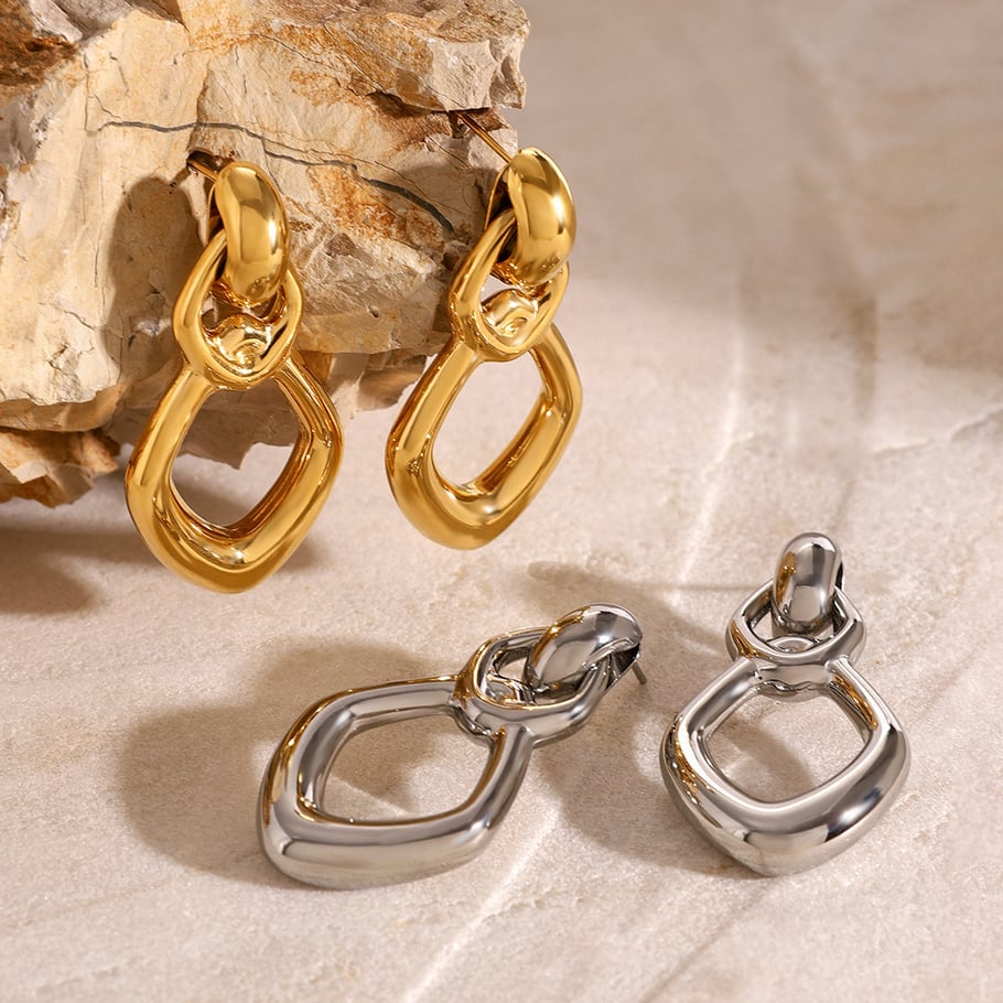1 Pair Simple Series Simple Geometric Stainless Steel 18K Gold Plated Women Drop Earrings Picture4