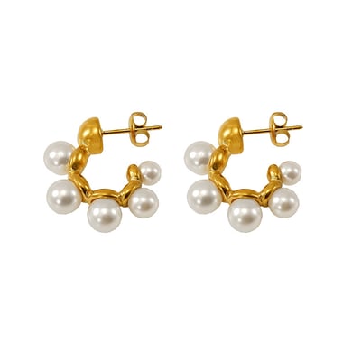 1 Pair Ins High-end Style Geometric Shape Stainless Steel 18K Gold Plated Inlay Artificial Pearl Women's Drop Earrings h5 Picture6