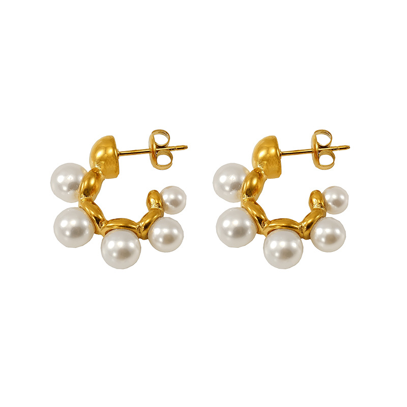 1 Pair Ins High-end Style Geometric Shape Stainless Steel 18K Gold Plated Inlay Artificial Pearl Women's Drop Earrings Picture6