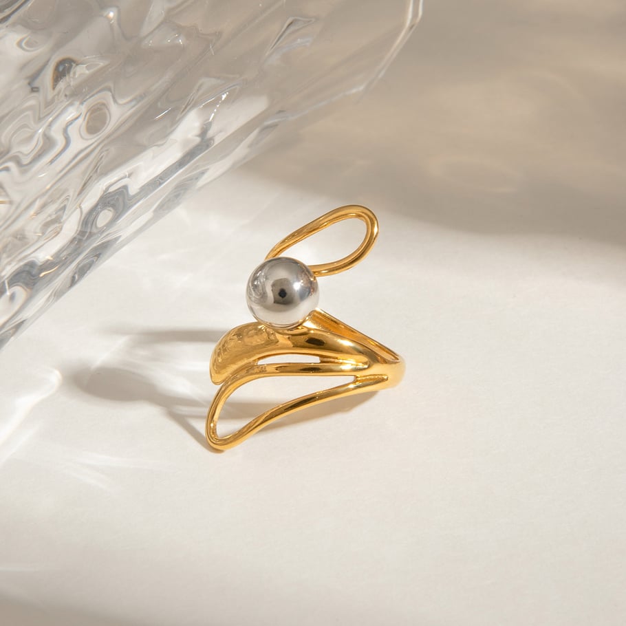 1 Piece Modern Series Fashionable Irregular Stainless Steel Gold Color Women's Single Rings Picture4