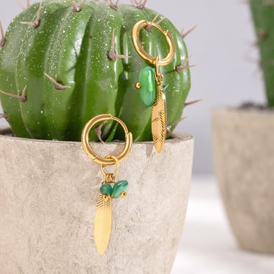 1 Pair Ethnic Series Retro Plant Stainless Steel 18K Gold Plated Natural Stone Women Drop Earrings h5 Picture4