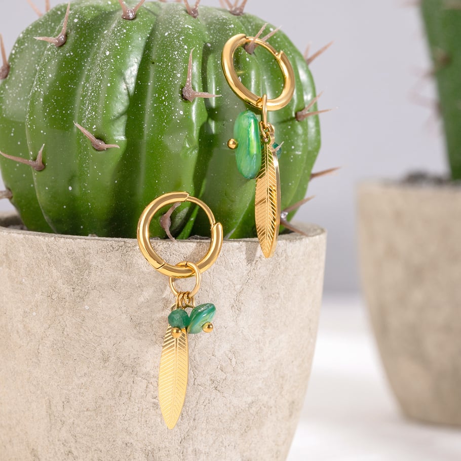 1 Pair Ethnic Series Retro Plant Stainless Steel 18K Gold Plated Natural Stone Women Drop Earrings Picture4