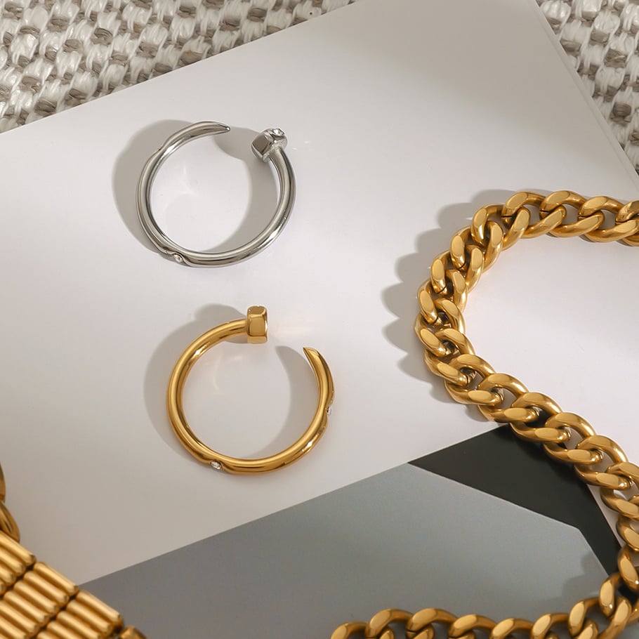 1 Piece Modern Series Classic Annular Nail Stainless Steel Gold Color Women's Single Rings Picture7