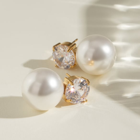 1 Pair Simple Series Elegant Geometric Stainless Steel 18K Gold Plated Artificial Pearl Women Stud Earrings 2