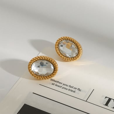1 Pair Trendy Series Classic Oval Stainless Steel Gold Color Women's Stud Earrings h5 Picture5