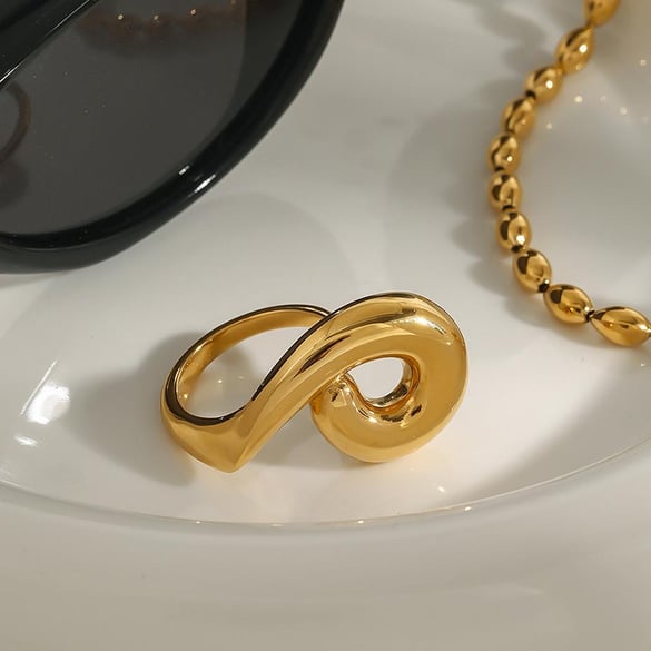 1 Piece Shining Series Irregular Circle Stainless Steel Gold Color Women's Single Rings