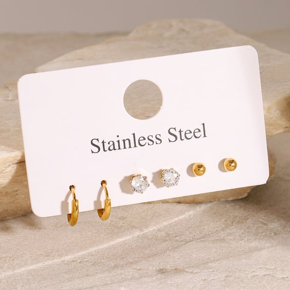 1 Pair Simple Series Simple Geometric Stainless Steel 18K Gold Plated Zircon Women Earrings Set 2