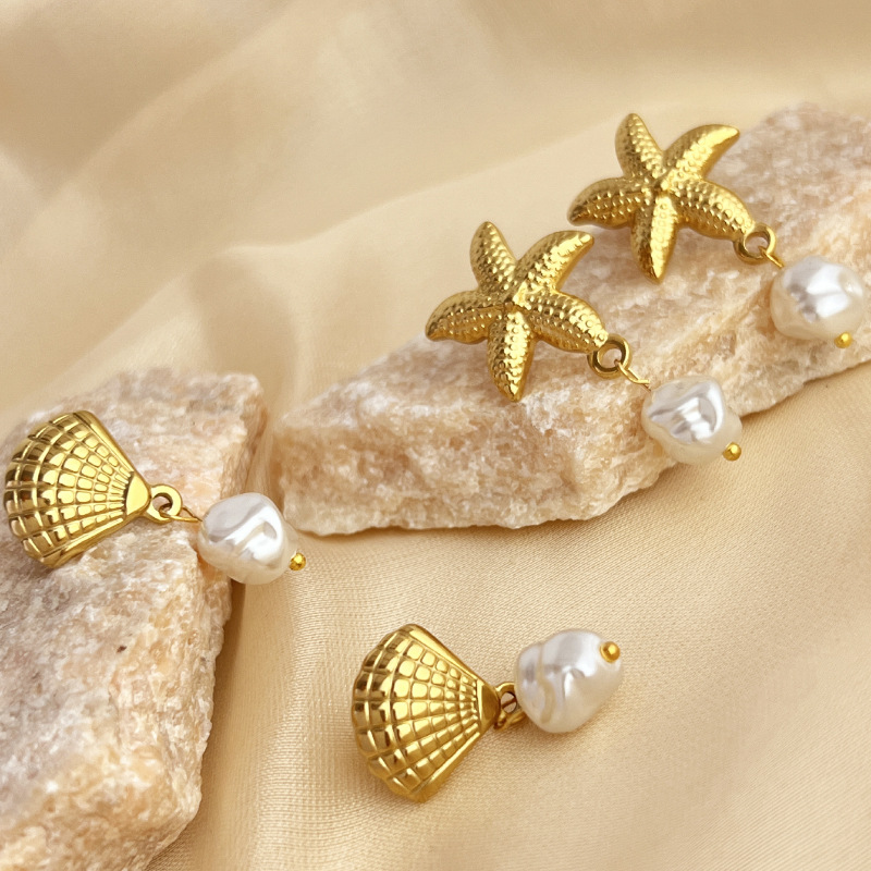 1 Pair Oceanic Stainless Steel Gold Color Drop Earrings Picture4
