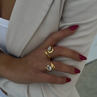 1 Pair Luxurious Series ins style irregular Stainless Steel 18K Gold Plated Rhinestone Women Single Rings h5 Picture7
