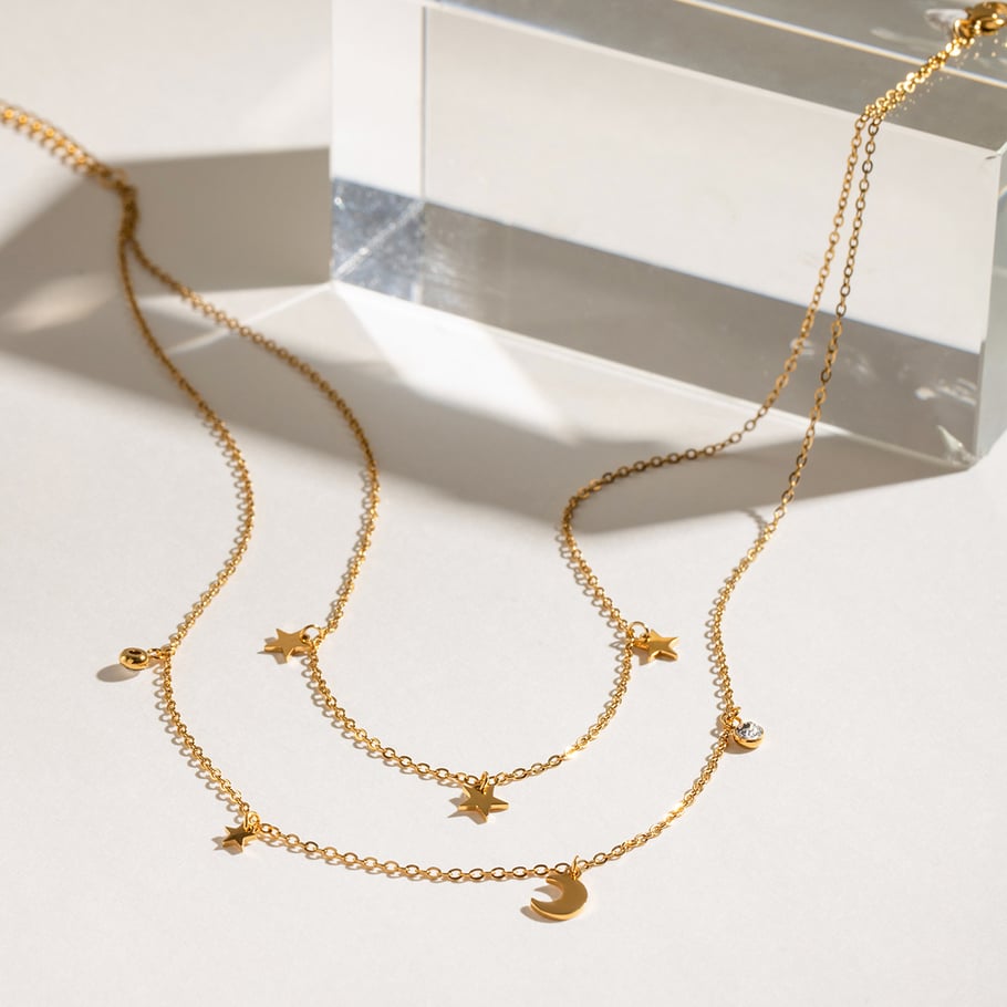 1 Piece Simple Series Elegant Sun/Moon Stainless Steel 18K Gold Plated Rhinestone Women Layered Necklaces Picture5