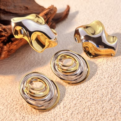 1 Pair Gold and silver Mixed Color Geometric Earrings Women's Stud Earrings h5 Picture4