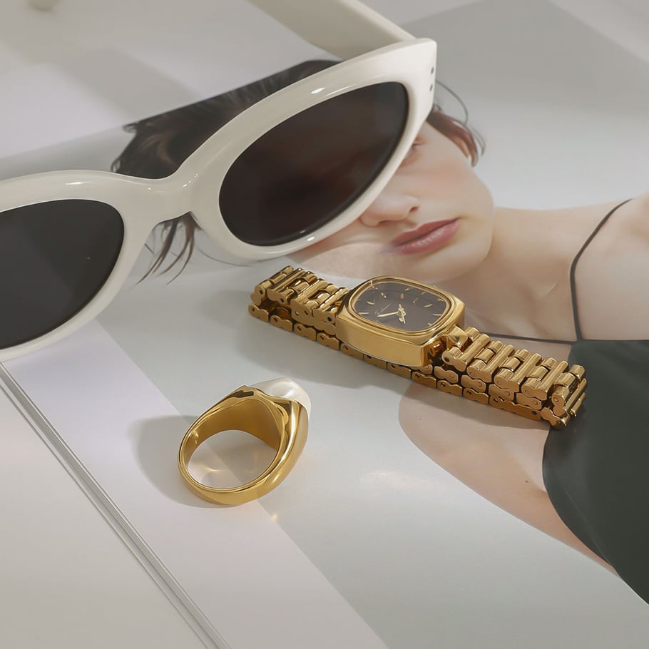 Anillos individuales de acero inoxidable irregulares de color dorado para mujer, serie clásica de Europa y América, 1 pieza Imagen4