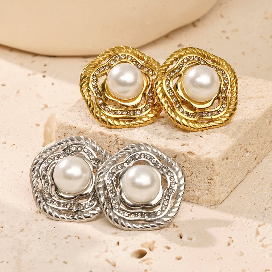 1 Paar Luxuriöse Serie Retro Geometrische Titan Stahl Gold Farbe Damen Ohrstecker Bild5
