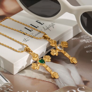 1 Stück Luxuriöse Serie Europa und Amerika Kreuz Edelstahl Gold Farbe Damen Anhänger Halsketten h5 Bild8