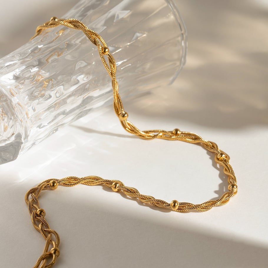 1 pezzo semplice serie semplice anulare in acciaio inossidabile placcato oro 18K collane a catena da donna Immagine6