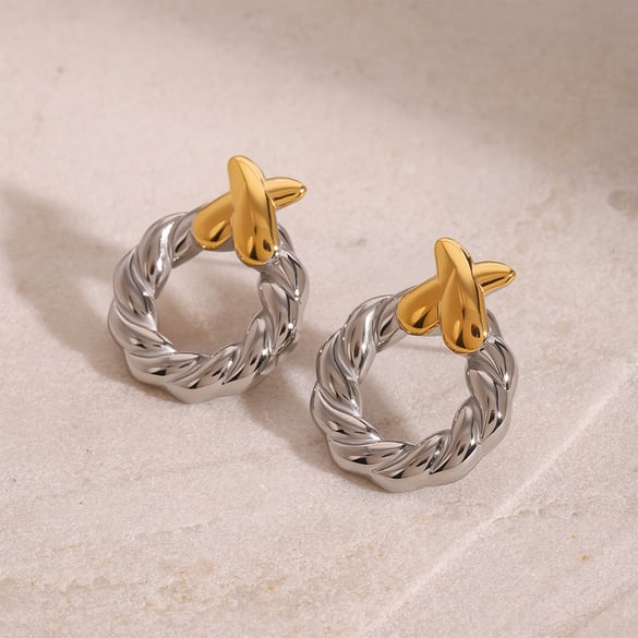 1 Pair Modern Series Minimalistic Design Geometric Stainless Steel Gold Color Women's Stud Earrings
