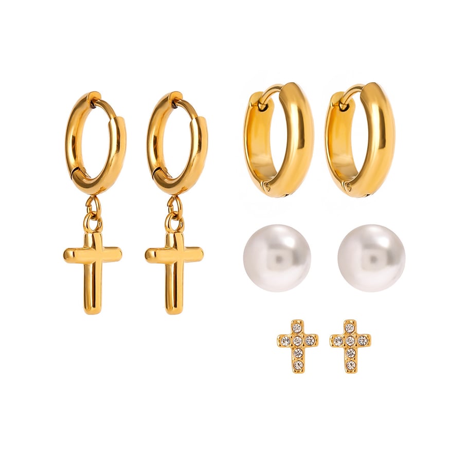 1 Paar Simple Series Elegantes Kreuz Edelstahl 18 Karat vergoldet Strass Damen Ohrringe Set Bild5