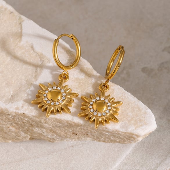 1 Paar Simple Series Retro Sonne/Mond Edelstahl 18 Karat vergoldet Damen Tropfenohrringe