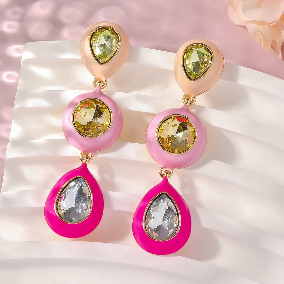 1 Pair Luxurious Series Irregular Geometric Shape Colorful Drop Oil Gold Color Alloy Women's Drop Earrings Picture5