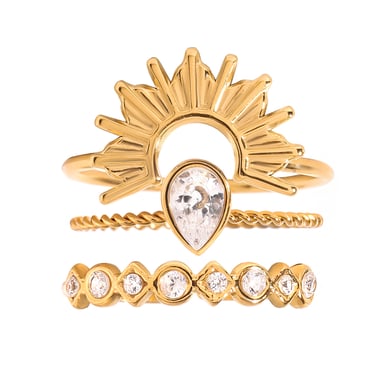 Conjunto de anillos de mujer de acero inoxidable color dorado con diseño de gota de estilo Ins de 1 pieza h5 Imagen10